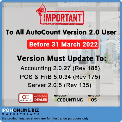 AutoCount Important Update Before 31 March 2022 For All AutoCount Version 2.0 Licensed User - FOC 16GB Pendrive AutoCount Important Update Before 31 March 2022 For All AutoCount Version 2.0 Licensed User - FOC 16GB Pendrive