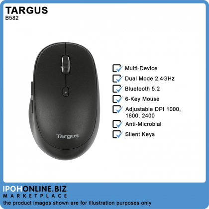 Targus B582 Midsize & Multi-Device Wireless Bluetooth Mouse Black - Android macOS