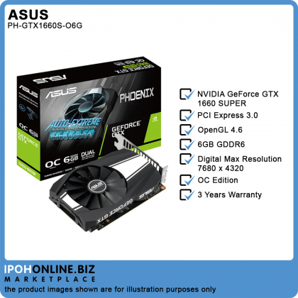 ASUS PHOENIX NVIDIA GeForce GTX 1660 SUPER OC Edition 6GB GDDR6 HDMI DVI DP Graphic Card - PH-GTX1660S-O6G ASUS PHOENIX NVIDIA GeForce GTX 1660 SUPER OC Edition 6GB GDDR6 HDMI DVI DP Graphic Card - PH-GTX1660S-O6G