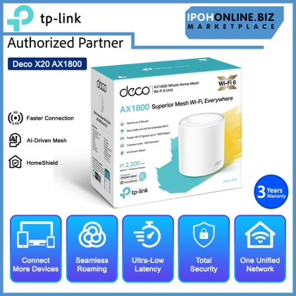 TP-Link Deco X20 1-Pack WiFi 6 AX1800 Gigabit Whole Home Mesh WiFi Wireless Router TP-Link Deco X20 1-Pack WiFi 6 AX1800 Gigabit Whole Home Mesh WiFi Wireless Router