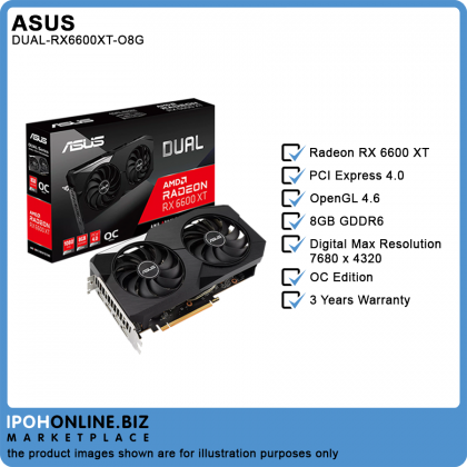 Asus Dual Radeon RX 6600 XT OC Edition 8GB GDDR6 HDMI DP Graphic Card - DUAL-RX6600XT-O8G