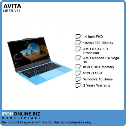 Avita Liber V14 Fingerprint Laptop (AMD R7-4700U/8GB/512GB SSD/W10H/FHD) - FOC Backpack + Mouse Avita Liber V14 Fingerprint Laptop (AMD R7-4700U/8GB/512GB SSD/W10H/FHD) - FOC Backpack + Mouse