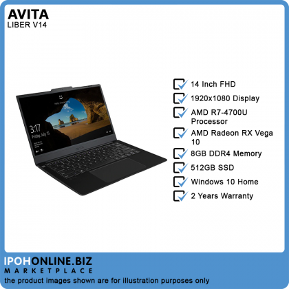 Avita Liber V14 Fingerprint Laptop (AMD R7-4700U/8GB/512GB SSD/W10H/FHD) - FOC Backpack + Mouse Avita Liber V14 Fingerprint Laptop (AMD R7-4700U/8GB/512GB SSD/W10H/FHD) - FOC Backpack + Mouse