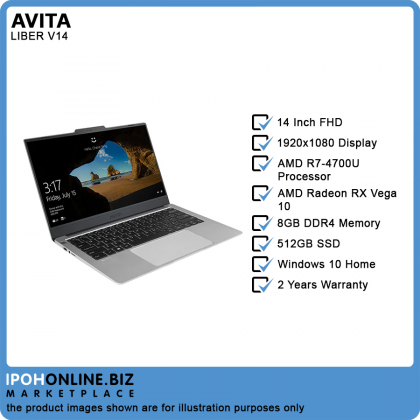 Avita Liber V14 Fingerprint Laptop (AMD R7-4700U/8GB/512GB SSD/W10H/FHD) - FOC Backpack + Mouse Avita Liber V14 Fingerprint Laptop (AMD R7-4700U/8GB/512GB SSD/W10H/FHD) - FOC Backpack + Mouse