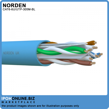 Norden Cat6 U/UTP 4 Pair 23AWG Cable PVC (Blue) - 305M Norden Cat6 U/UTP 4 Pair 23AWG Cable PVC (Blue) - 305M