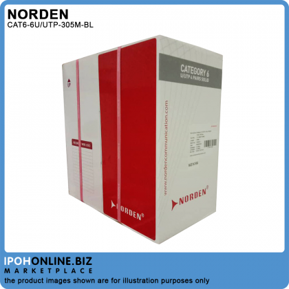 Norden Cat6 U/UTP 4 Pair 23AWG Cable PVC (Blue) - 305M Norden Cat6 U/UTP 4 Pair 23AWG Cable PVC (Blue) - 305M