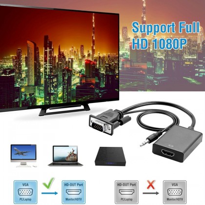 VGA Male To HDMI Output 1080P HD+ Audio TV AV HDTV Video Cable Converter Adapter VGA Male To HDMI Output 1080P HD+ Audio TV AV HDTV Video Cable Converter Adapter