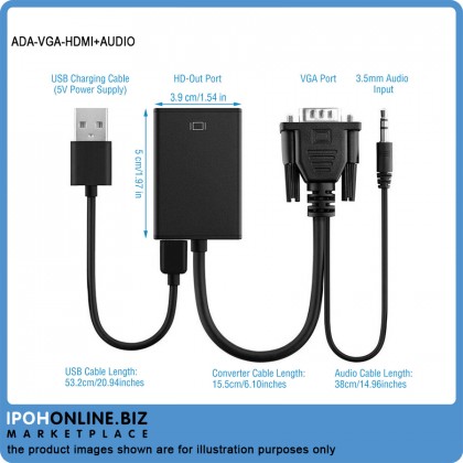 VGA Male To HDMI Output 1080P HD+ Audio TV AV HDTV Video Cable Converter Adapter VGA Male To HDMI Output 1080P HD+ Audio TV AV HDTV Video Cable Converter Adapter