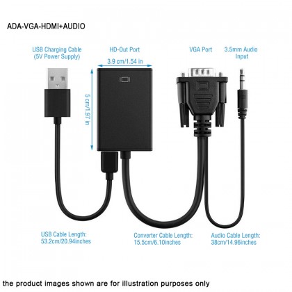 VGA Male To HDMI Output 1080P HD+ Audio TV AV HDTV Video Cable Converter Adapter VGA Male To HDMI Output 1080P HD+ Audio TV AV HDTV Video Cable Converter Adapter