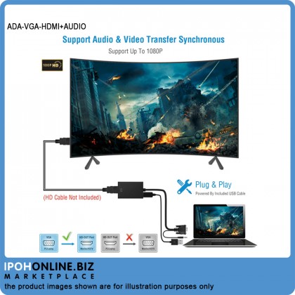 VGA Male To HDMI Output 1080P HD+ Audio TV AV HDTV Video Cable Converter Adapter VGA Male To HDMI Output 1080P HD+ Audio TV AV HDTV Video Cable Converter Adapter