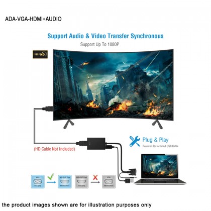 VGA Male To HDMI Output 1080P HD+ Audio TV AV HDTV Video Cable Converter Adapter VGA Male To HDMI Output 1080P HD+ Audio TV AV HDTV Video Cable Converter Adapter