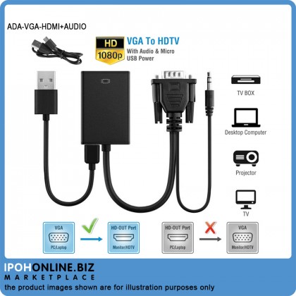 VGA Male To HDMI Output 1080P HD+ Audio TV AV HDTV Video Cable Converter Adapter VGA Male To HDMI Output 1080P HD+ Audio TV AV HDTV Video Cable Converter Adapter