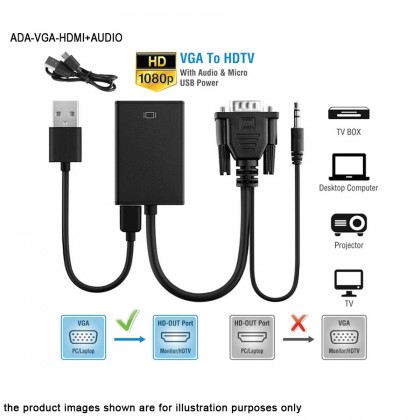 VGA Male To HDMI Output 1080P HD+ Audio TV AV HDTV Video Cable Converter Adapter VGA Male To HDMI Output 1080P HD+ Audio TV AV HDTV Video Cable Converter Adapter
