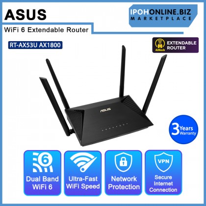 ASUS RT-AX53U AX1800 Dual Band WiFi 6 Extendable Router, Subscription Free Network Security, Built-in VPN, Parental Control, Gaming, AiMesh ASUS RT-AX53U AX1800 Dual Band WiFi 6 Extendable Router, Subscription Free Network Security, Built-in VPN, Parental Control, Gaming, AiMesh