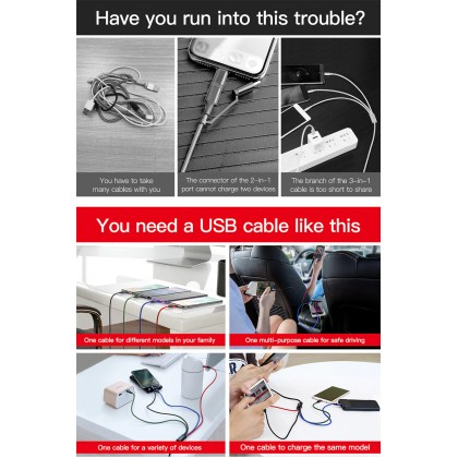 Baseus 4 in1 USB Cable IP+Micro USB+Type-C Ports Cable (1.2M)