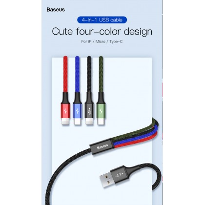 Baseus 4 in1 USB Cable IP+Micro USB+Type-C Ports Cable (1.2M)