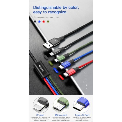 Baseus 4 in1 USB Cable IP+Micro USB+Type-C Ports Cable (1.2M)
