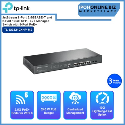 TP-Link Omada TL-SG3210XHP-M2 JetStream 8-Port 2.5GBASE-T and 2-Port 10GE SFP+ L2+ Managed Switch with 8-Port PoE+ - 2.5GB & 10GB Network Solutions TP-Link Omada TL-SG3210XHP-M2 JetStream 8-Port 2.5GBASE-T and 2-Port 10GE SFP+ L2+ Managed Switch with 8-Port PoE+ - 2.5GB & 10GB Network Solutions