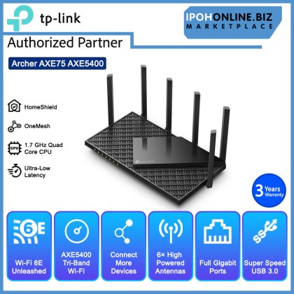 TP-Link Archer AXE75 AXE5400 Tri-Band 6-Stream WiFi-6E Wireless Router - UniFi Maxis Time Celcom