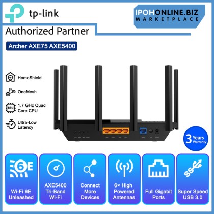 TP-Link Archer AXE75 AXE5400 Tri-Band 6-Stream WiFi-6E Wireless Router - UniFi Maxis Time Celcom