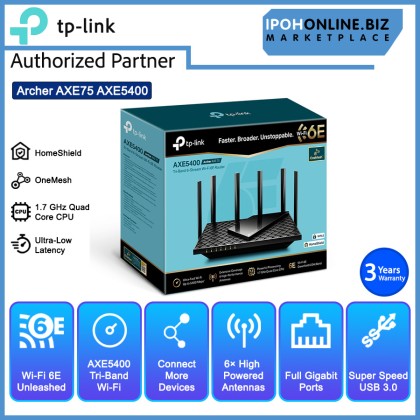TP-Link Archer AXE75 AXE5400 Tri-Band 6-Stream WiFi-6E Wireless Router - UniFi Maxis Time Celcom