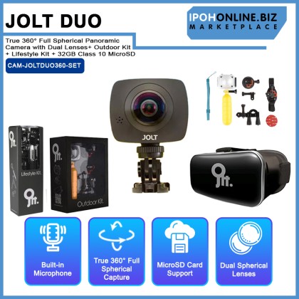 JOLT Duo - True 360° Full Spherical Panoramic Camera with Dual Lenses + Outdoor Kit + Lifestyle Kit + 32GB Class 10 MicroSD JOLT Duo - True 360° Full Spherical Panoramic Camera with Dual Lenses + Outdoor Kit + Lifestyle Kit + 32GB Class 10 MicroSD
