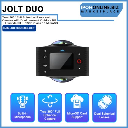 JOLT Duo - True 360° Full Spherical Panoramic Camera with Dual Lenses + Outdoor Kit + Lifestyle Kit + 32GB Class 10 MicroSD JOLT Duo - True 360° Full Spherical Panoramic Camera with Dual Lenses + Outdoor Kit + Lifestyle Kit + 32GB Class 10 MicroSD