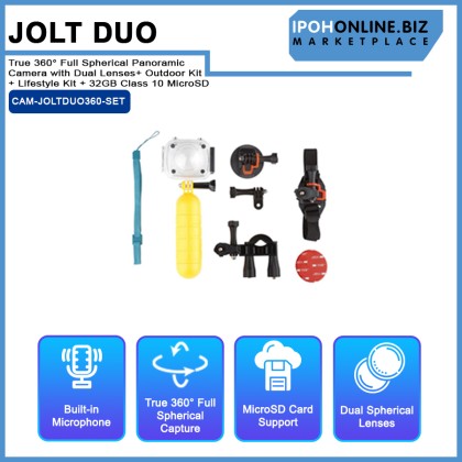 JOLT Duo - True 360° Full Spherical Panoramic Camera with Dual Lenses + Outdoor Kit + Lifestyle Kit + 32GB Class 10 MicroSD JOLT Duo - True 360° Full Spherical Panoramic Camera with Dual Lenses + Outdoor Kit + Lifestyle Kit + 32GB Class 10 MicroSD