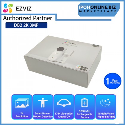 Ezviz DB2 2K 3MP Battery-Powered Weatherproof Wire-Free Video Doorbell Kit With Chime Ezviz DB2 2K 3MP Battery-Powered Weatherproof Wire-Free Video Doorbell Kit With Chime