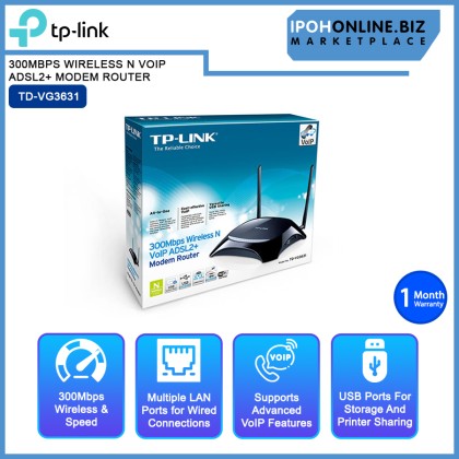 TP-LINK TD-VG3631 300MBPS WIRELESS N VOIP ADSL2+ MODEM ROUTER