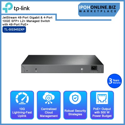 TP-LINK TL-SG3452XP JetStream 48-Port Gigabit & 4-Port 10GE SFP+ L2+ Managed Switch with 48-Port PoE+ TP-LINK TL-SG3452XP JetStream 48-Port Gigabit & 4-Port 10GE SFP+ L2+ Managed Switch with 48-Port PoE+