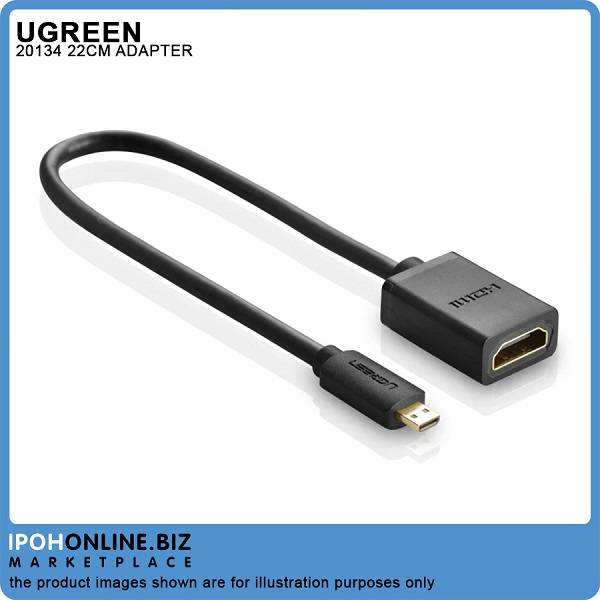 UGREEN MICRO HDMI MALE TO HDMI FEMALE ADAPTER CABLE CONVERTER Support 4k 22cm (ug 20134 20134) Black I.15417888