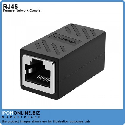 Black RJ45 Female Network Cable Straight-Through Connector Supports CAT6 / CAT5E