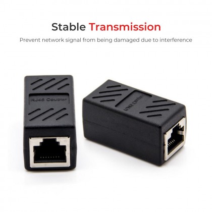 Black RJ45 Female Network Cable Straight-Through Connector Supports CAT6 / CAT5E