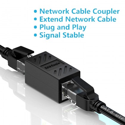 Black RJ45 Female Network Cable Straight-Through Connector Supports CAT6 / CAT5E