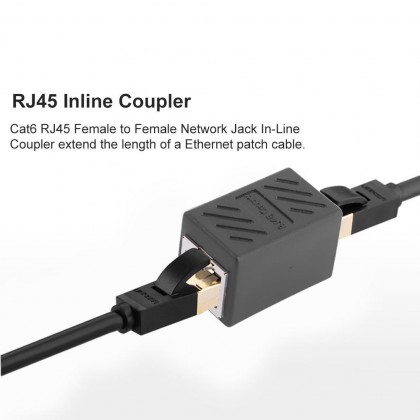 Black RJ45 Female Network Cable Straight-Through Connector Supports CAT6 / CAT5E