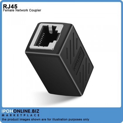 Black RJ45 Female Network Cable Straight-Through Connector Supports CAT6 / CAT5E