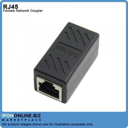 Black RJ45 Female Network Cable Straight-Through Connector Supports CAT6 / CAT5E