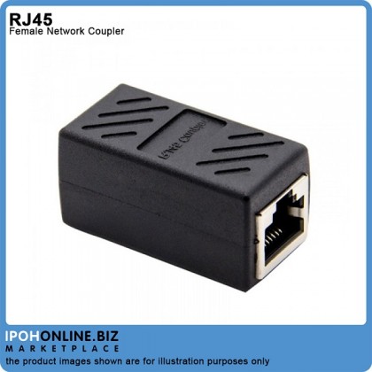 Black RJ45 Female Network Cable Straight-Through Connector Supports CAT6 / CAT5E