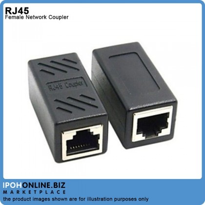 Black RJ45 Female Network Cable Straight-Through Connector Supports CAT6 / CAT5E