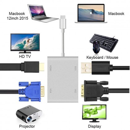 USB-Type C To VGA DVI HDMI & USB Adapter 4 IN 1 USB-Type C To VGA DVI HDMI & USB Adapter 4 IN 1