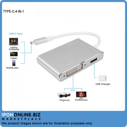 USB-Type C To VGA DVI HDMI & USB Adapter 4 IN 1 USB-Type C To VGA DVI HDMI & USB Adapter 4 IN 1