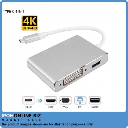 USB-Type C To VGA DVI HDMI & USB Adapter 4 IN 1 USB-Type C To VGA DVI HDMI & USB Adapter 4 IN 1