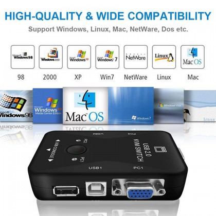 2 Port USB VGA KVM Switch Box For Mouse Keyboard Monitor Sharing Computer 2 Port USB VGA KVM Switch Box For Mouse Keyboard Monitor Sharing Computer