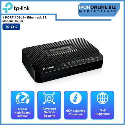 TP-LINK TD-8817 1 PORT ADSL2+ Ethernet/USB Modem Router
