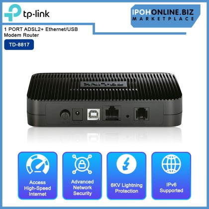 TP-LINK TD-8817 1 PORT ADSL2+ Ethernet/USB Modem Router