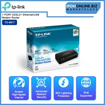 TP-LINK TD-8817 1 PORT ADSL2+ Ethernet/USB Modem Router