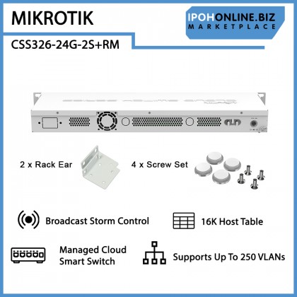 MIKROTIK CSS326-24G-2S+RM Cloud Smart Switch 24 port Gigabit + 10G SFP+ L3 Managed VLAN LACP RSTP Jumbo Frame MIKROTIK CSS326-24G-2S+RM Cloud Smart Switch 24 port Gigabit + 10G SFP+ L3 Managed VLAN LACP RSTP Jumbo Frame