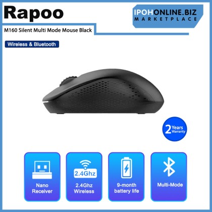 Rapoo M160 Silent Multi Mode Wireless & Bluetooth Mouse Black