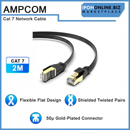 AMPCOM CAT7 Ethernet Cable Shielded Flat Type RJ45 2M - 2.5G/5G/10Gbps Network Patch Cord For Gaming Server Workstation Host AMPCOM CAT7 Ethernet Cable Shielded Flat Type RJ45 2M - 2.5G/5G/10Gbps Network Patch Cord For Gaming Server Workstation Host